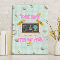 Personalized Hawaii Back To School Dolphin Canvas Wall Art Grid Notebook Background With Dolphin Mascot And Plumeria Flowers TS04 Without Frame Green White - Polynesian Pride