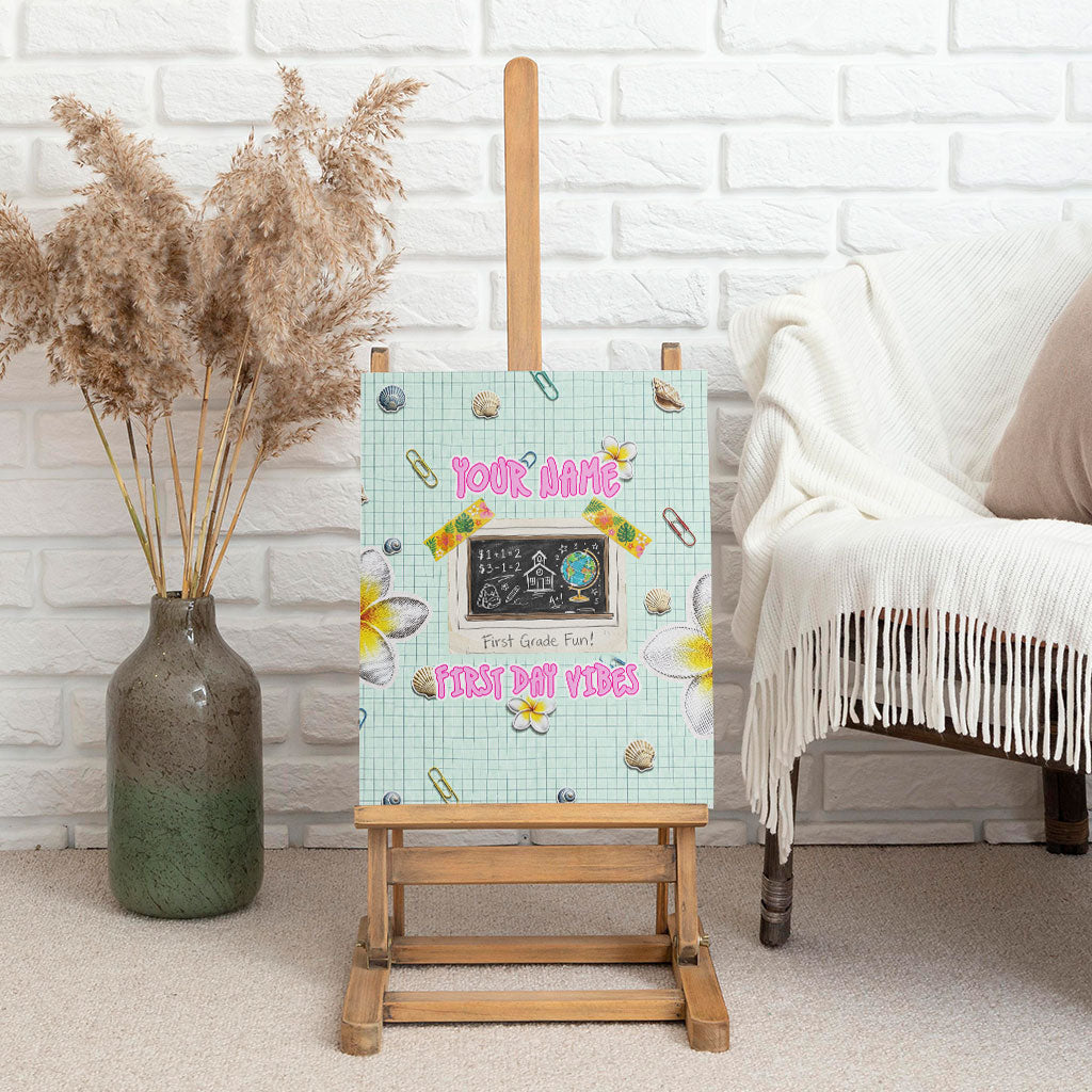 Personalized Hawaii Back To School Dolphin Canvas Wall Art Grid Notebook Background With Dolphin Mascot And Plumeria Flowers TS04 - Polynesian Pride