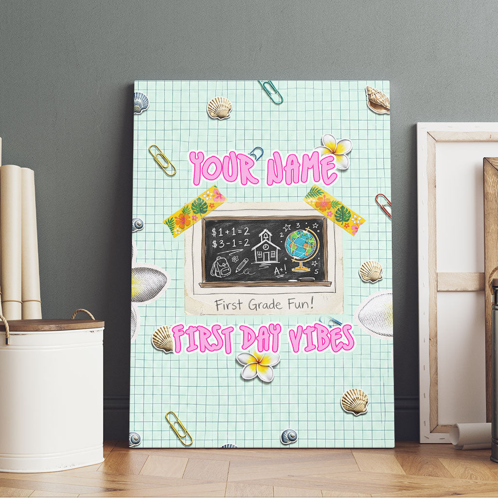 Personalized Hawaii Back To School Dolphin Canvas Wall Art Grid Notebook Background With Dolphin Mascot And Plumeria Flowers TS04 - Polynesian Pride