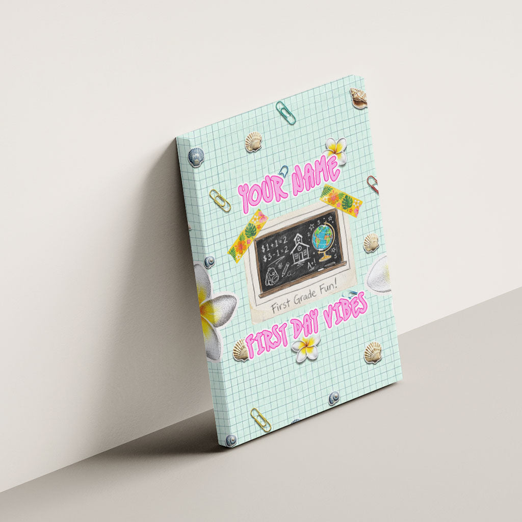 Personalized Hawaii Back To School Dolphin Canvas Wall Art Grid Notebook Background With Dolphin Mascot And Plumeria Flowers TS04 - Polynesian Pride