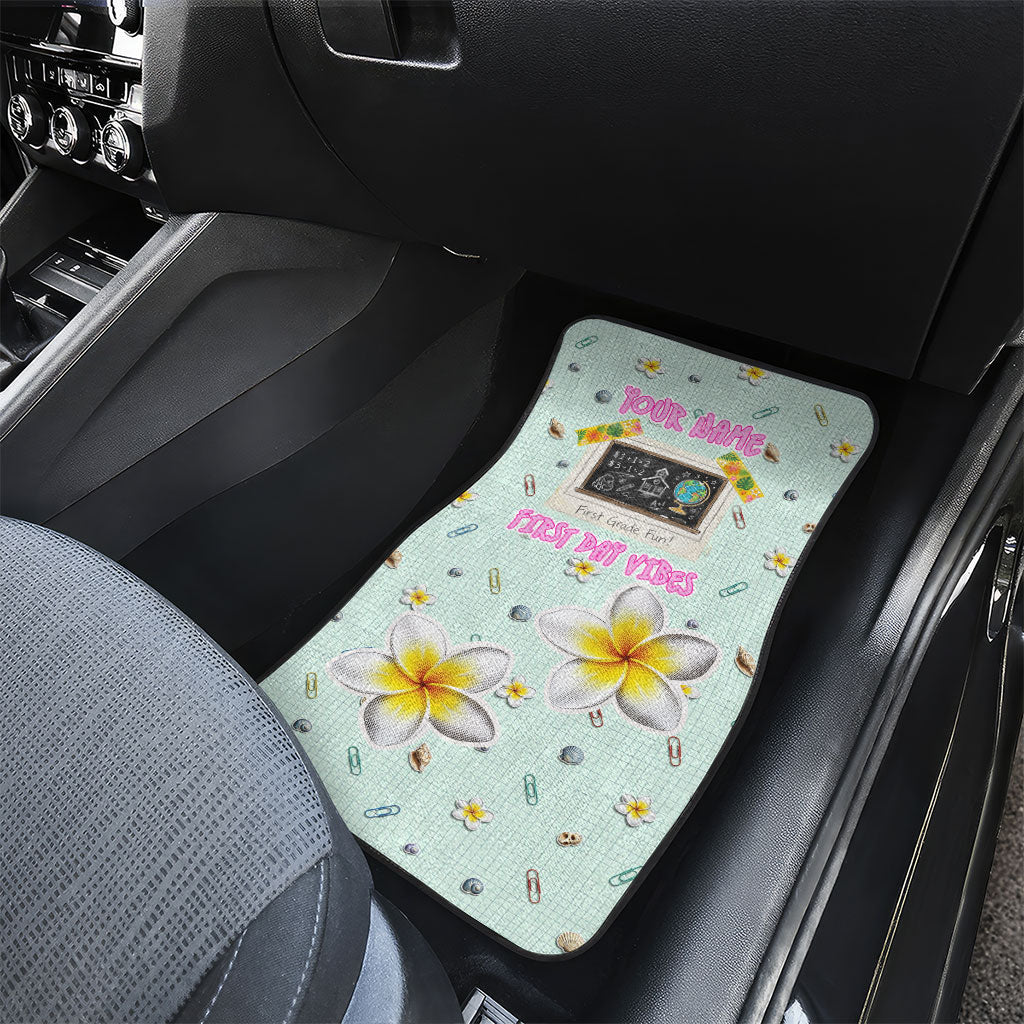 Personalized Hawaii Back To School Dolphin Car Mats Grid Notebook Background With Dolphin Mascot And Plumeria Flowers TS04 - Polynesian Pride