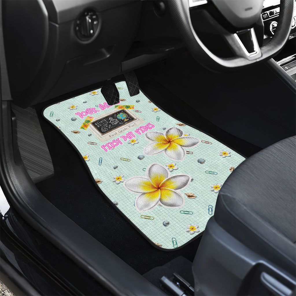 Personalized Hawaii Back To School Dolphin Car Mats Grid Notebook Background With Dolphin Mascot And Plumeria Flowers TS04 - Polynesian Pride