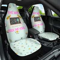 Personalized Hawaii Back To School Dolphin Car Seat Cover Grid Notebook Background With Dolphin Mascot And Plumeria Flowers TS04 One Size Green White - Polynesian Pride