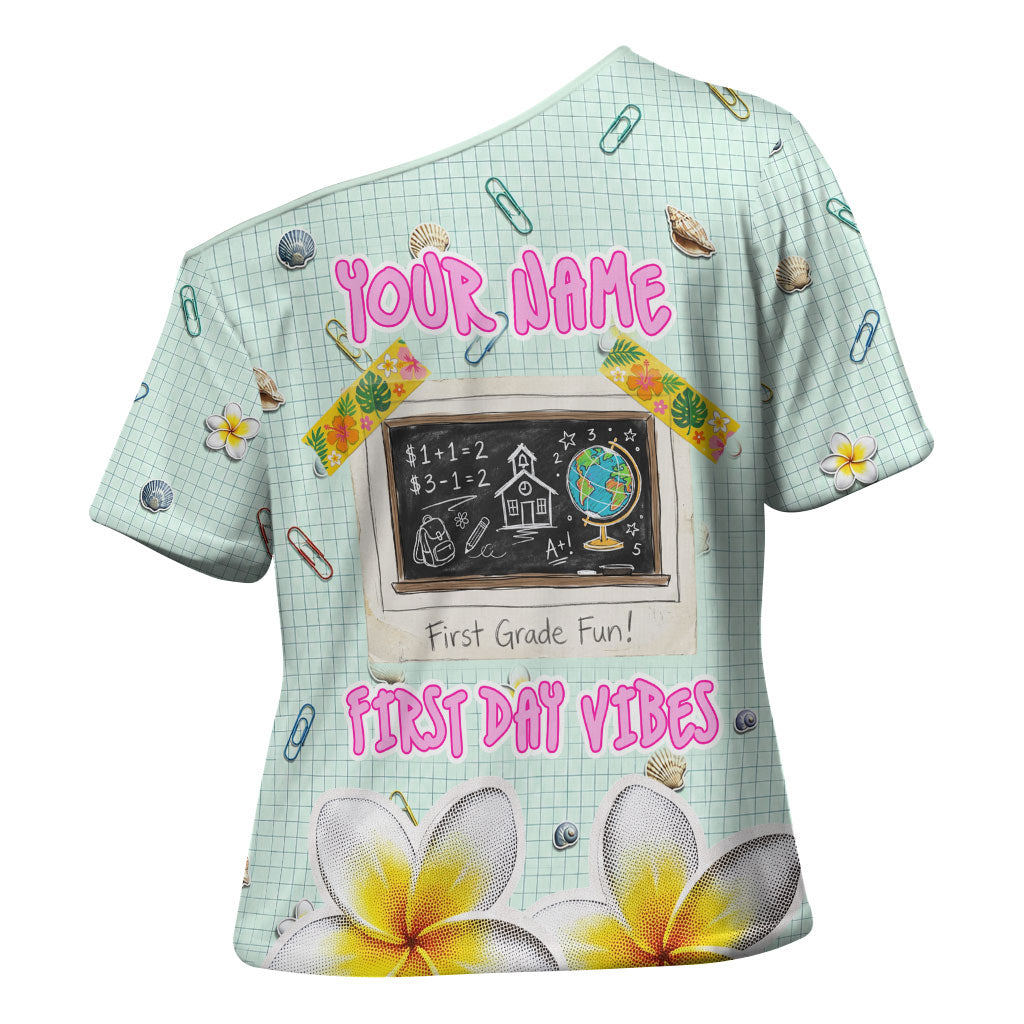 Personalized Hawaii Back To School Dolphin Cross Shoulder Shirt Grid Notebook Background With Dolphin Mascot And Plumeria Flowers TS04 - Polynesian Pride