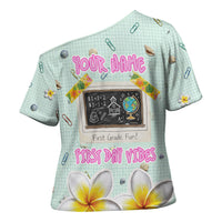 Personalized Hawaii Back To School Dolphin Cross Shoulder Shirt Grid Notebook Background With Dolphin Mascot And Plumeria Flowers TS04 - Polynesian Pride
