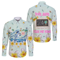 Personalized Hawaii Back To School Dolphin Family Matching Puletasi and Hawaiian Shirt Grid Notebook Background With Dolphin Mascot And Plumeria Flowers TS04 Dad's Shirt - Long Sleeve Green White - Polynesian Pride