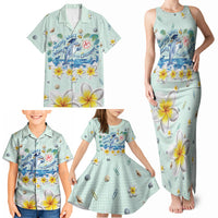 Personalized Hawaii Back To School Dolphin Family Matching Tank Maxi Dress and Hawaiian Shirt Grid Notebook Background With Dolphin Mascot And Plumeria Flowers TS04 - Polynesian Pride