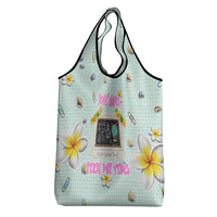 Personalized Hawaii Back To School Dolphin Grocery Bag Grid Notebook Background With Dolphin Mascot And Plumeria Flowers TS04 - Polynesian Pride