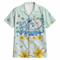 Personalized Hawaii Back To School Dolphin Hawaiian Shirt Grid Notebook Background With Dolphin Mascot And Plumeria Flowers TS04 Green White - Polynesian Pride