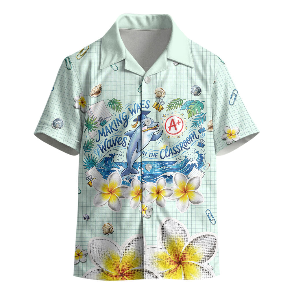 Personalized Hawaii Back To School Dolphin Kid Hawaiian Shirt Grid Notebook Background With Dolphin Mascot And Plumeria Flowers TS04 - Polynesian Pride
