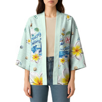 Personalized Hawaii Back To School Dolphin Kimono Grid Notebook Background With Dolphin Mascot And Plumeria Flowers TS04 - Polynesian Pride