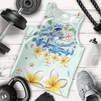 Personalized Hawaii Back To School Dolphin Men Tank Top Grid Notebook Background With Dolphin Mascot And Plumeria Flowers TS04 - Polynesian Pride