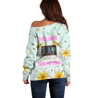 Personalized Hawaii Back To School Dolphin Off Shoulder Sweater Grid Notebook Background With Dolphin Mascot And Plumeria Flowers TS04 - Polynesian Pride