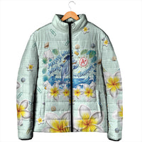 Personalized Hawaii Back To School Dolphin Padded Jacket Grid Notebook Background With Dolphin Mascot And Plumeria Flowers TS04 - Polynesian Pride