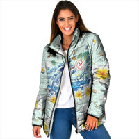 Personalized Hawaii Back To School Dolphin Padded Jacket Grid Notebook Background With Dolphin Mascot And Plumeria Flowers TS04 Women Green White - Polynesian Pride