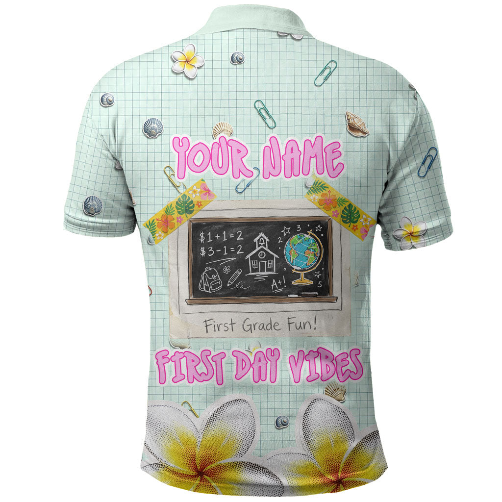 Personalized Hawaii Back To School Dolphin Polo Shirt Grid Notebook Background With Dolphin Mascot And Plumeria Flowers TS04 - Polynesian Pride