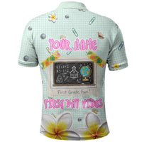 Personalized Hawaii Back To School Dolphin Polo Shirt Grid Notebook Background With Dolphin Mascot And Plumeria Flowers TS04 - Polynesian Pride