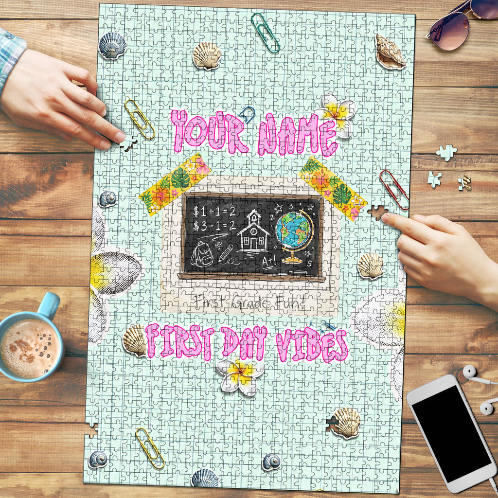 Personalized Hawaii Back To School Dolphin Puzzle Grid Notebook Background With Dolphin Mascot And Plumeria Flowers TS04 Green White - Polynesian Pride