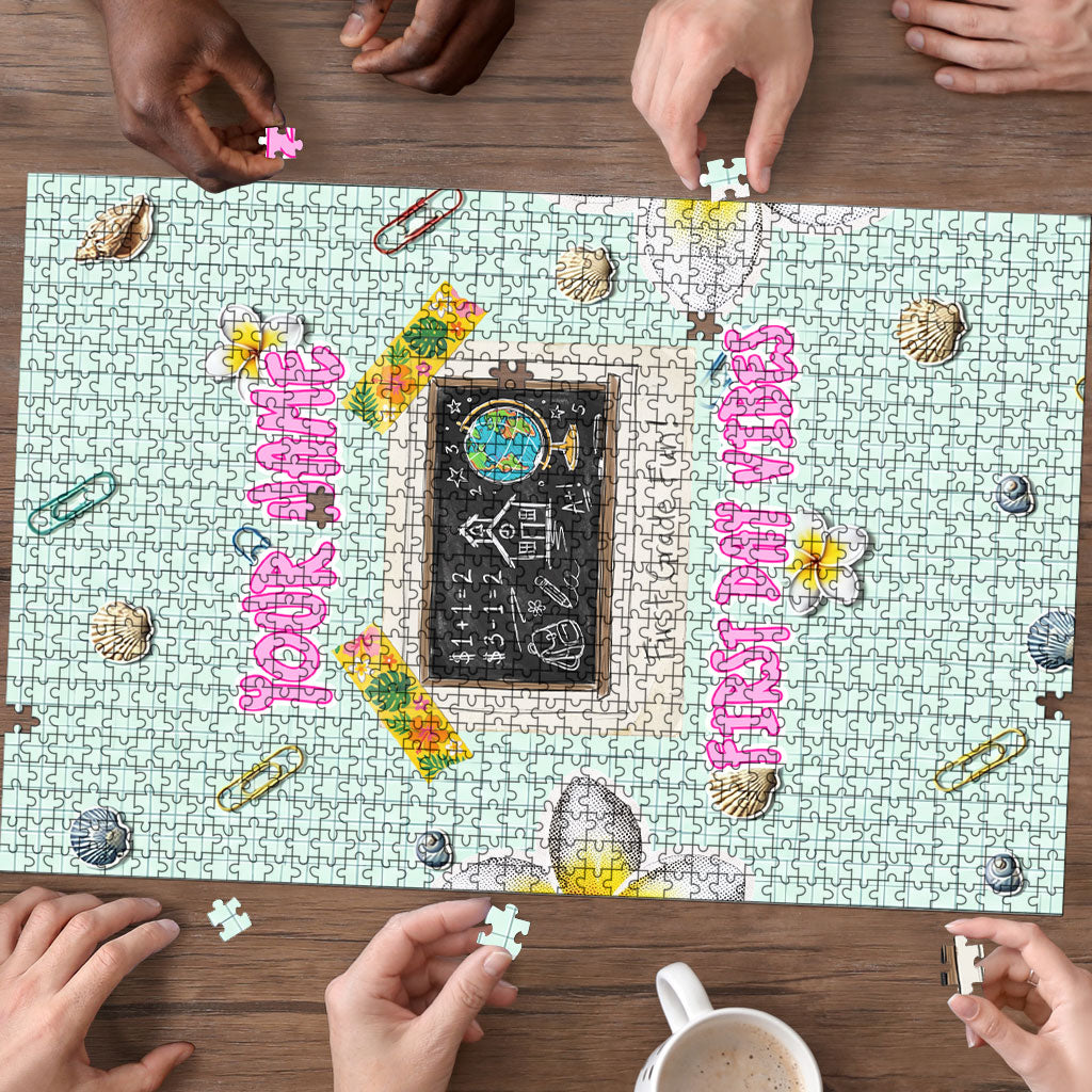 Personalized Hawaii Back To School Dolphin Puzzle Grid Notebook Background With Dolphin Mascot And Plumeria Flowers TS04 - Polynesian Pride