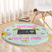 Personalized Hawaii Back To School Dolphin Round Carpet Grid Notebook Background With Dolphin Mascot And Plumeria Flowers TS04 - Polynesian Pride