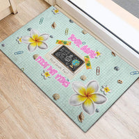 Personalized Hawaii Back To School Dolphin Rubber Doormat Grid Notebook Background With Dolphin Mascot And Plumeria Flowers TS04 - Polynesian Pride