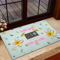 Personalized Hawaii Back To School Dolphin Rubber Doormat Grid Notebook Background With Dolphin Mascot And Plumeria Flowers TS04 - Polynesian Pride