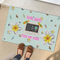 Personalized Hawaii Back To School Dolphin Rubber Doormat Grid Notebook Background With Dolphin Mascot And Plumeria Flowers TS04 - Polynesian Pride