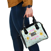 Personalized Hawaii Back To School Dolphin Shoulder Handbag Grid Notebook Background With Dolphin Mascot And Plumeria Flowers TS04 - Polynesian Pride