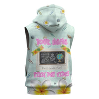 Personalized Hawaii Back To School Dolphin Sleeveless Zip Hoodie Grid Notebook Background With Dolphin Mascot And Plumeria Flowers TS04 - Polynesian Pride