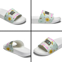 Personalized Hawaii Back To School Dolphin Slide Sandals Grid Notebook Background With Dolphin Mascot And Plumeria Flowers TS04 - Polynesian Pride