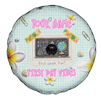 Personalized Hawaii Back To School Dolphin Spare Tire Cover Grid Notebook Background With Dolphin Mascot And Plumeria Flowers TS04 - Polynesian Pride