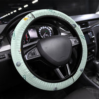 Hawaii Back To School Dolphin Steering Wheel Cover Grid Notebook Background With Dolphin Mascot And Plumeria Flowers TS04 Universal Fit Green White - Polynesian Pride