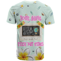 Personalized Hawaii Back To School Dolphin T Shirt Grid Notebook Background With Dolphin Mascot And Plumeria Flowers TS04 - Polynesian Pride