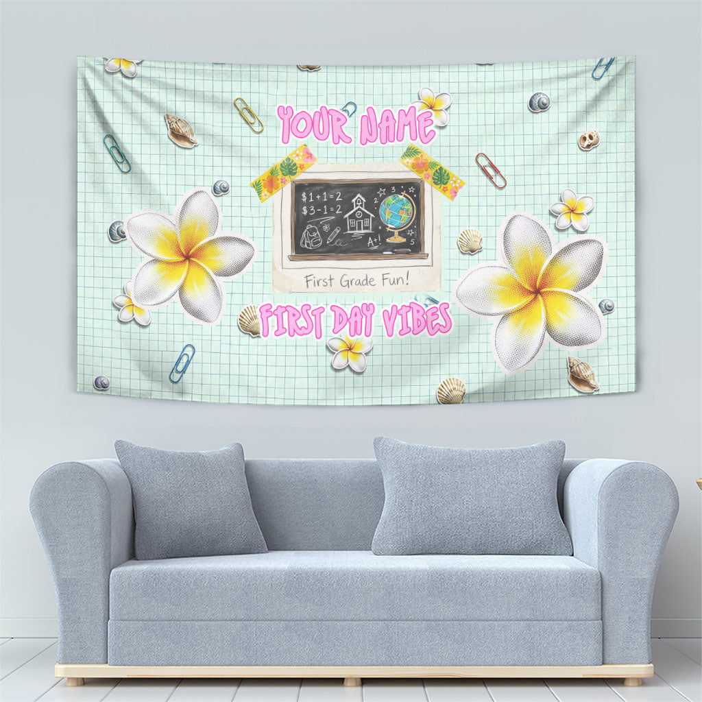 Personalized Hawaii Back To School Dolphin Tapestry Grid Notebook Background With Dolphin Mascot And Plumeria Flowers TS04 - Polynesian Pride