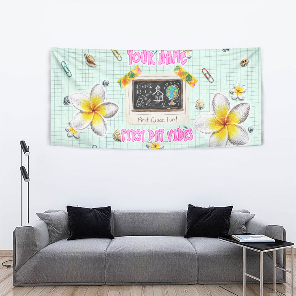 Personalized Hawaii Back To School Dolphin Tapestry Grid Notebook Background With Dolphin Mascot And Plumeria Flowers TS04 - Polynesian Pride