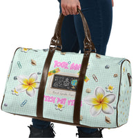 Personalized Hawaii Back To School Dolphin Travel Bag Grid Notebook Background With Dolphin Mascot And Plumeria Flowers TS04 - Polynesian Pride