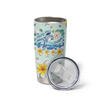 Personalized Hawaii Back To School Dolphin Tumbler Cup Grid Notebook Background With Dolphin Mascot And Plumeria Flowers TS04 - Polynesian Pride
