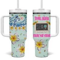 Personalized Hawaii Back To School Dolphin Tumbler With Handle Grid Notebook Background With Dolphin Mascot And Plumeria Flowers TS04 One Size: 40 oz Green White - Polynesian Pride