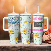Personalized Hawaii Back To School Dolphin Tumbler With Handle Grid Notebook Background With Dolphin Mascot And Plumeria Flowers TS04 - Polynesian Pride