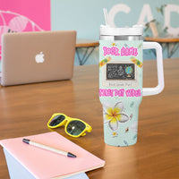 Personalized Hawaii Back To School Dolphin Tumbler With Handle Grid Notebook Background With Dolphin Mascot And Plumeria Flowers TS04 - Polynesian Pride