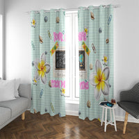 Personalized Hawaii Back To School Dolphin Window Curtain Grid Notebook Background With Dolphin Mascot And Plumeria Flowers TS04 With Grommets Green White - Polynesian Pride