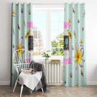 Personalized Hawaii Back To School Dolphin Window Curtain Grid Notebook Background With Dolphin Mascot And Plumeria Flowers TS04 - Polynesian Pride
