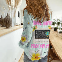 Personalized Hawaii Back To School Dolphin Women Casual Shirt Grid Notebook Background With Dolphin Mascot And Plumeria Flowers TS04 - Polynesian Pride