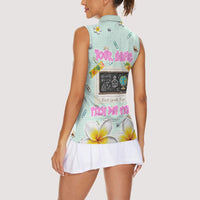 Personalized Hawaii Back To School Dolphin Women Sleeveless Polo Shirt Grid Notebook Background With Dolphin Mascot And Plumeria Flowers TS04 - Polynesian Pride