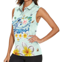 Personalized Hawaii Back To School Dolphin Women Sleeveless Polo Shirt Grid Notebook Background With Dolphin Mascot And Plumeria Flowers TS04 - Polynesian Pride