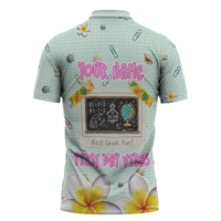 Personalized Hawaii Back To School Dolphin Zipper Polo Shirt Grid Notebook Background With Dolphin Mascot And Plumeria Flowers TS04 - Polynesian Pride