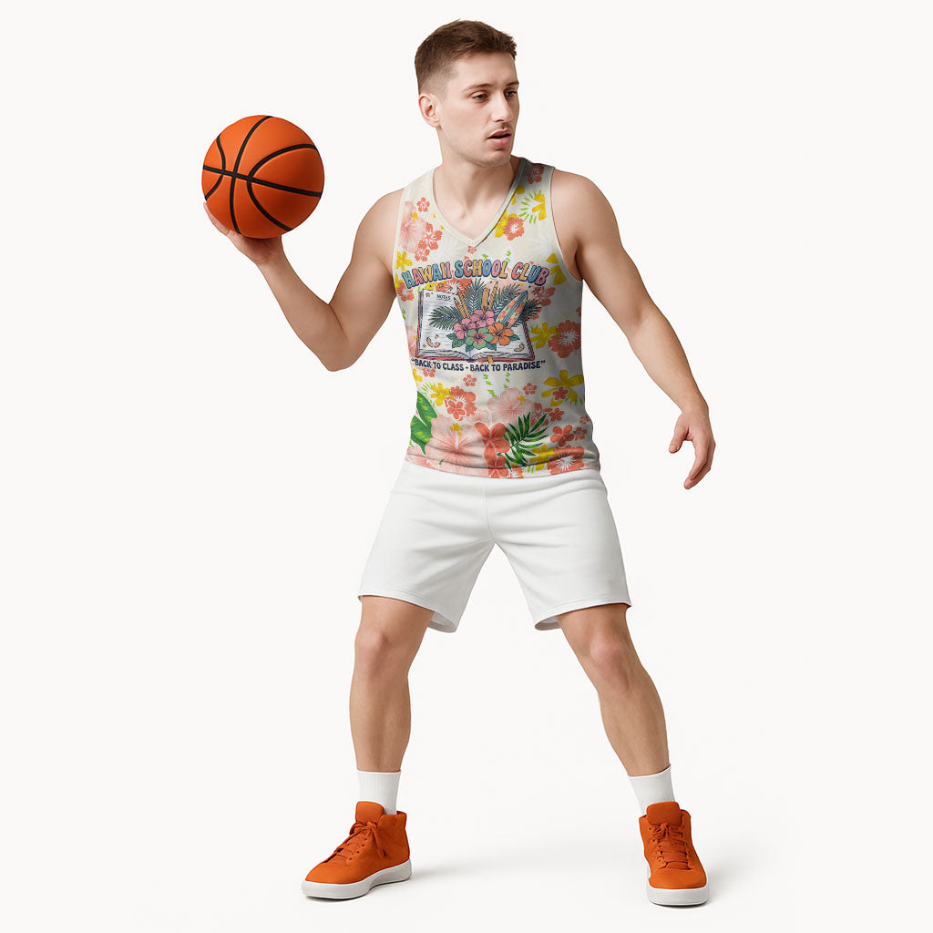 Personalized Hawaii School Club Back To Class Basketball Jersey Retro Tropical Hibiscus Pattern With Open Notebook TS04 - Polynesian Pride
