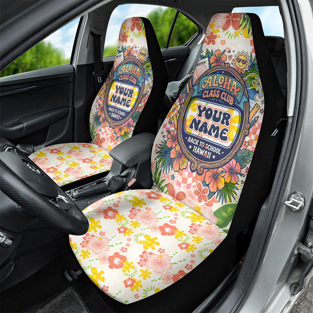 Personalized Hawaii School Club Back To Class Car Seat Cover Retro Tropical Hibiscus Pattern With Open Notebook TS04 - Polynesian Pride