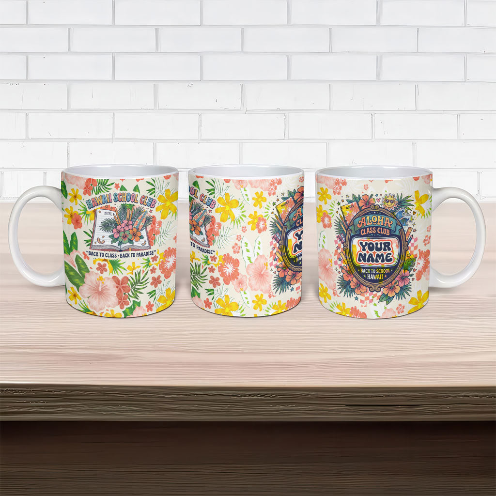 Personalized Hawaii School Club Back To Class Ceramic Mug Retro Tropical Hibiscus Pattern With Open Notebook TS04 - Polynesian Pride
