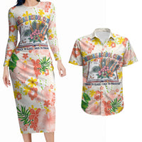 Personalized Hawaii School Club Back To Class Couples Matching Long Sleeve Bodycon Dress and Hawaiian Shirt Retro Tropical Hibiscus Pattern With Open Notebook TS04 White Orange - Polynesian Pride